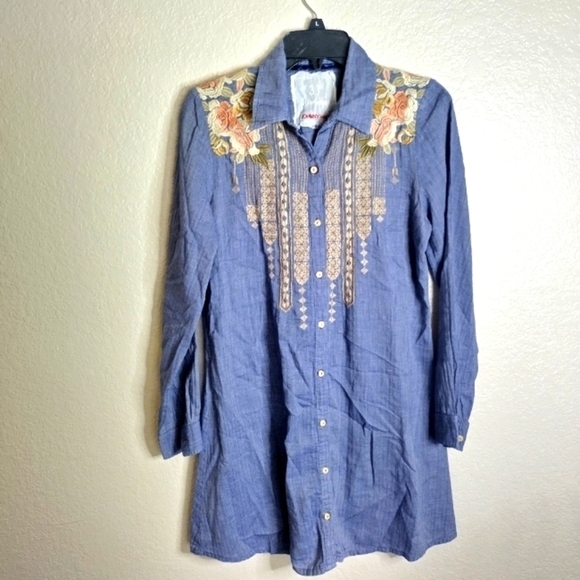 Johnny Was 3J Workshop button down boho embroidered tunic dress sz S - Picture 1 of 10
